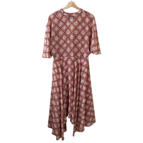 Alexis Flutter Sleeve‎ Handkerchief Vneck Midi Dress Pink XS Romantic Coquette - Picture 2 of 13